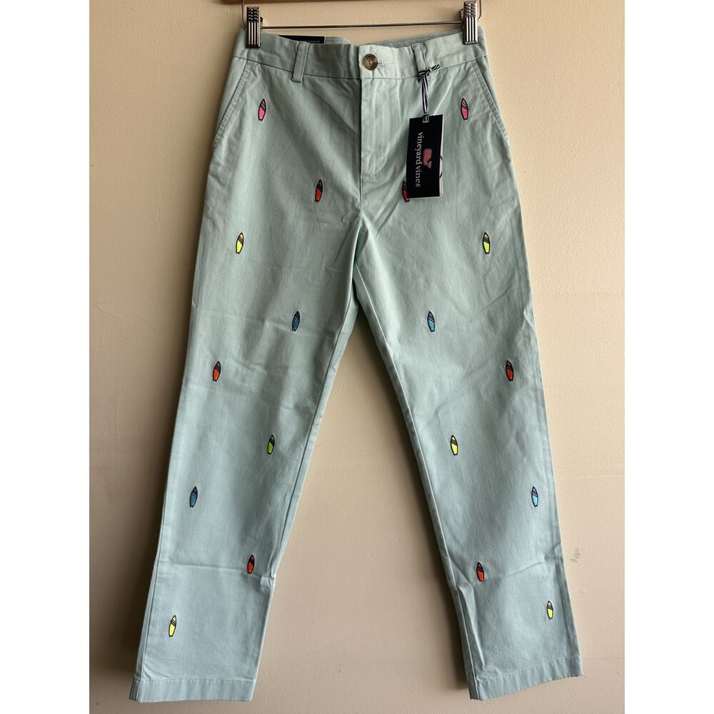 NWT Vineyard Vines Boys Breaker Pants Size 12 Aqua Sky Embroidered Surfboard
